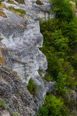 Rocky banks of the canyon above Lake Bakota on the Dniester River, Ukraine