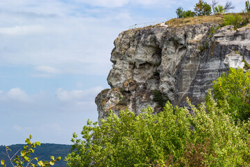 Rocky banks of the canyon above Lake Bakota on the Dniester River, Ukraine