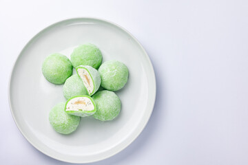 Delicious mochi on a white background, close-up. Traditional Japanese dessert
