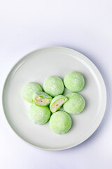 Delicious mochi on a white background, close-up. Traditional Japanese dessert
