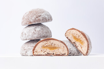 Delicious mochi on a white background, close-up. Traditional Japanese dessert
