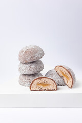 Delicious mochi on a white background, close-up. Traditional Japanese dessert
