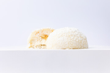 Delicious mochi on a white background, close-up. Traditional Japanese dessert
