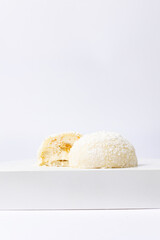 Delicious mochi on a white background, close-up. Traditional Japanese dessert
