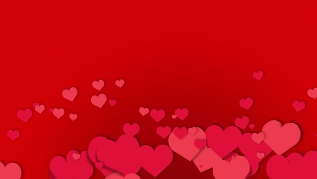 Hearts movement for valentine's day greeting love video. Red animated background with blank empty copy space for text.