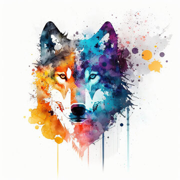 Wolf in bright colors, watercolor- generated by Generative AI