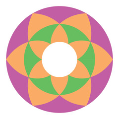 yellow pink green flower indian spin spiral illusion design pattern vector illustration