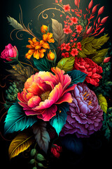 Abstract floral background. Vintage botanical wallpaper or print design. AI