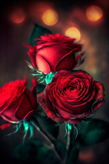 Red roses bouquet wallpaper. AI	