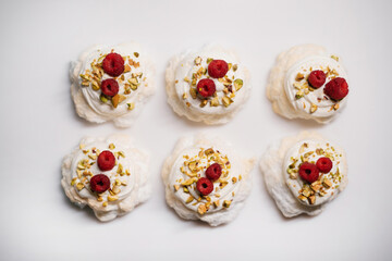 Cakes with raspberries. Food delivery. Homemade baking.