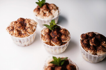 Cakes with chocolate and mint. Food delivery. Homemade baking.