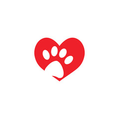 Fototapeta premium Dog paws with love design concept . cat and dog paw print inside heart set