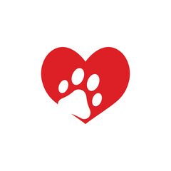 Dog paws with love design concept . cat and dog paw print inside heart set