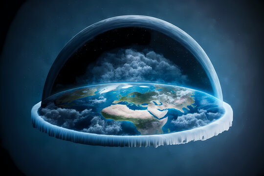 Flat Earth in space. Concept mythology universe and world are disk. Generation AI