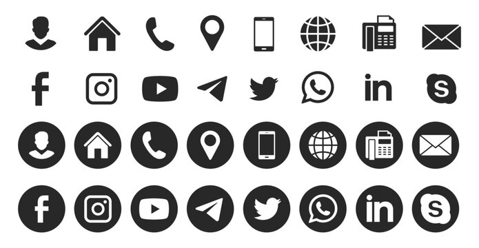 Icons for social networking vector. Contact and social icons