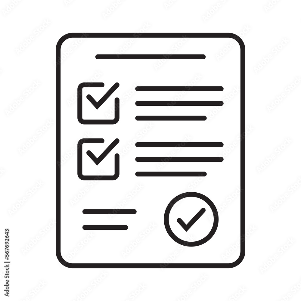 Poster survey icon. questionnaire checklist form. brief, survey or paper exam with check list. report docum