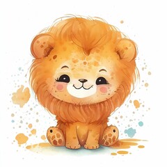 Cute Lion watercolor Illustration. generative ai