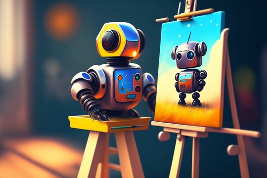 Un robot qui peint un portrait de robot - generative Ai