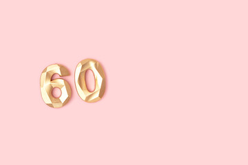 Golden number 60 on a pink background. Minimal composition.