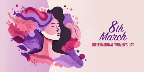 Obraz na płótnie Canvas International women's day, 8th March. Colorful banner in pink and purple colors palette.