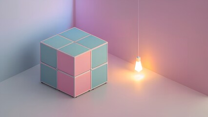 the blue pink cube with the light,Generative AI