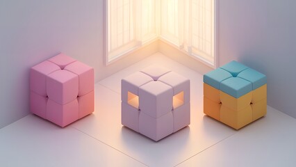 color cube in the room with soft light,Generative AI