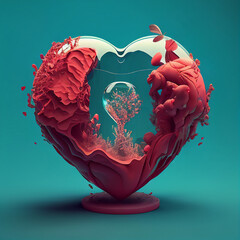 Transparent heart covered with red substance created with Generative IA technology. Valentine´s day
