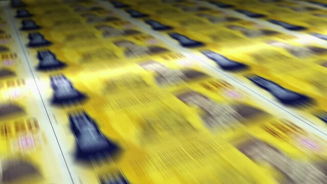 Brunei Dollar money sheet printing. BND banknotes loop print. Seamless and looped background concept of finance, economy crisis, inflation and business.