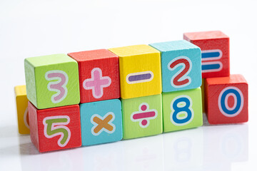 Math number colorful on white background, education study mathematics learning teach concept.