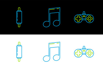 Set line Gamepad, Rolling pin and Music note, tone icon. Vector