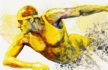 Swimmer, olympics, watercolor. Generative AI.