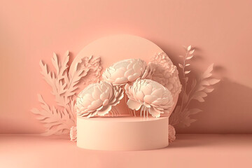 3D podium, pastel background with Peonies flowers Pedestal for beauty, cosmetic product.