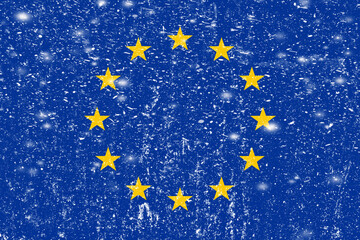 New concept European_Union flag White messy wall stucco texture background, European_Union flag paint, European_Union flag history, European_Union new flag.