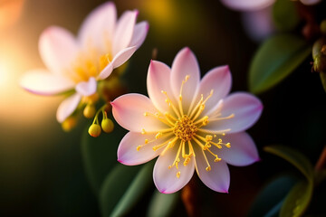 Fototapeta premium Pink and yellow flower background. Generative AI.