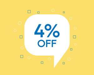 4% off discount balloon. Vector with four percent discount, sales and business concept. White vector on yellow background