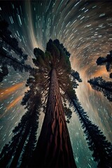 tilt-shift looking up of a giant sequoia time lapse astronomical photograph Generative AI
