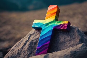 cross in LGBT colors on stone IA