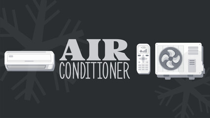 Air conditioner and split air control system templates set, realistic vector illustration isolated on grey background. Air conditioning appliances collection. Vector illustration