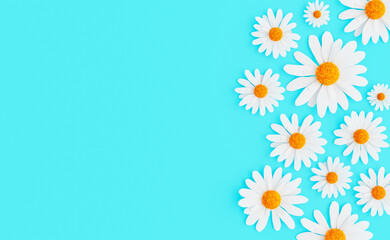 White delicate flowers against blue background