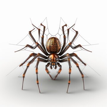 Brown spider 3d render illustration on white background. Generative AI.