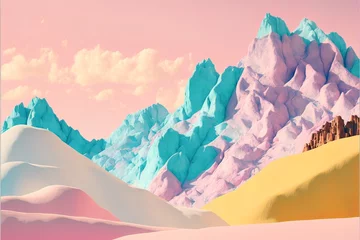 Wall murals Light Pink Abstract vivid colors landscape of desert mountains, dunes and sand. Colorful bright colors. Illustration, Generative AI.