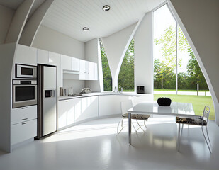 Modern white kitchen.