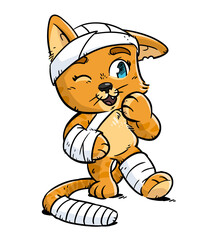 Illustration of an injured orange cat