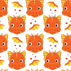 Pattern with a cute dragon. Kids background with funny fairy animals print. Endless backdrop design. Vector illustration