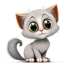 Cute Cartoon Kitten on a White Background