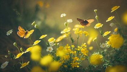 Bright day with beautiful butterflies and nature