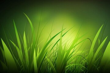 Spring grass with blurry selective focus, sun shines through the grass, macro