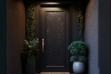 Premium entrance door with side lighting and wall section