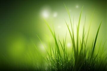 Spring grass with blurry selective focus, sun shines through the grass, macro