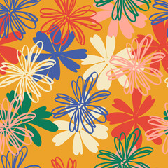 Fototapeta na wymiar Modern Abstract Floral Sketch Hand Drawn Floral Seamless Pattern